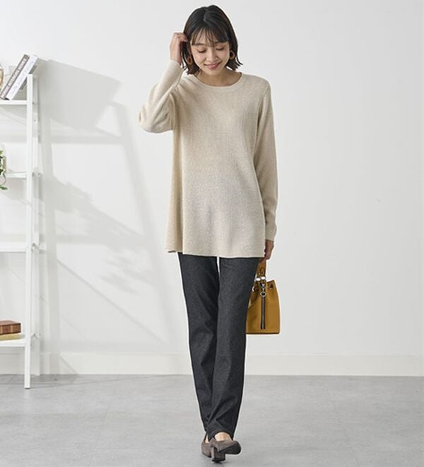 BELLUNA（ベルーナ）の「【選べる裏側】ぐん伸びニットデニムパンツ（フルレングスパンツ）」｜詳細画像