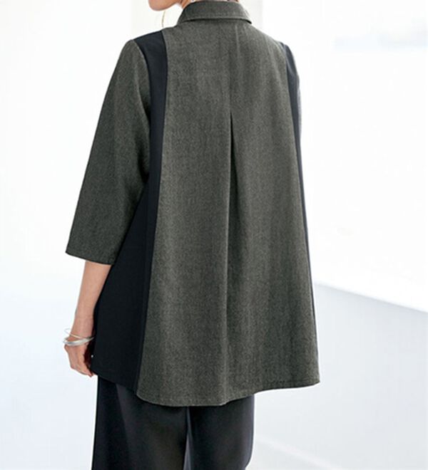 BELLUNA（ベルーナ）の「夏のモノトーンはクールに決める配色切替シャツ（シャツ）」｜詳細画像