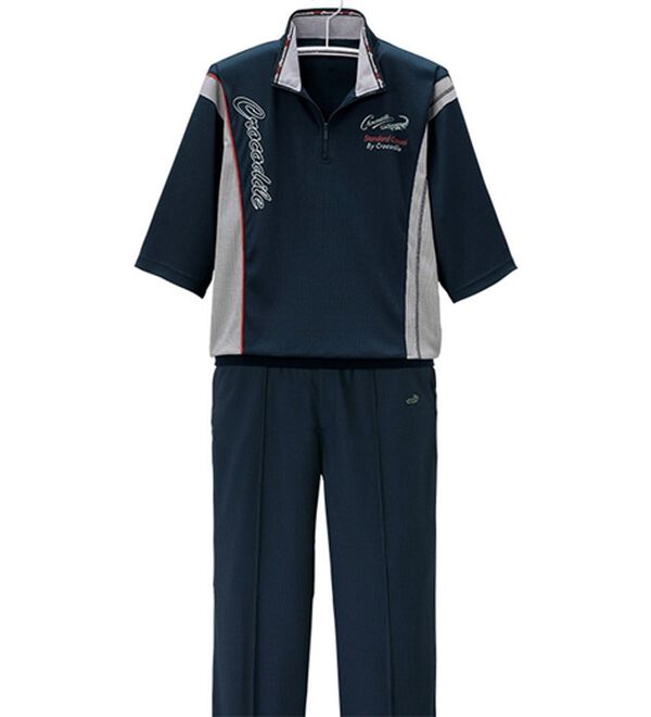 「＜クロコダイル＞柔らか着心地の５分袖ホームスーツ（メンズルームウェア）」｜ネイビー