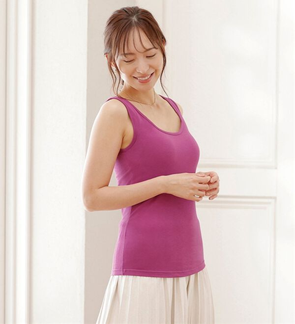 LAVIENNE（ラヴィエンヌ）の「【吸汗速乾】４０代からの綿混快適カップ付タンクトップ（ブラトップ・カップ付きインナー）」｜詳細画像