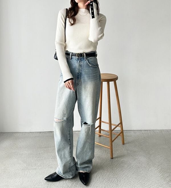 GeeRA（ジーラ）の「袖口ボタン配色ボートネックリブニット（ニット・セーター）」｜詳細画像