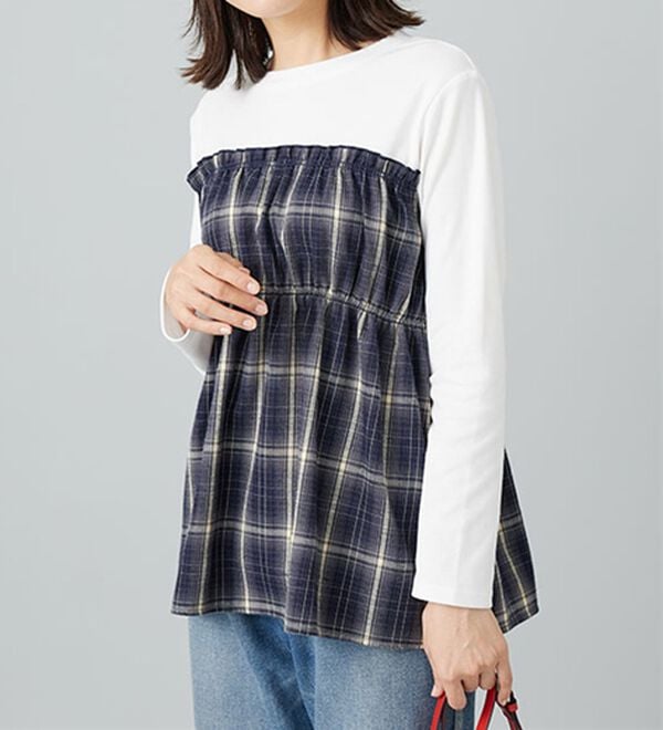BELLUNA（ベルーナ）の「チェック柄ビスチェドッキングプルオーバー（カットソー）」｜詳細画像