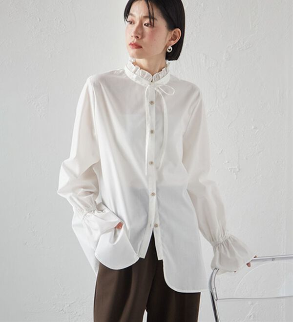 RANAN（ラナン）の「プチフリルリボン付きブラウス（ブラウス）」｜ホワイト