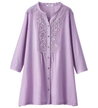 BELLUNA（ベルーナ）の「シアー素材モチーフレース使いシャツチュニック（チュニック）」