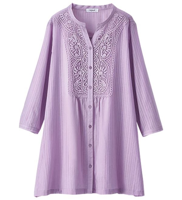 BELLUNA（ベルーナ）の「シアー素材モチーフレース使いシャツチュニック（チュニック）」｜詳細画像