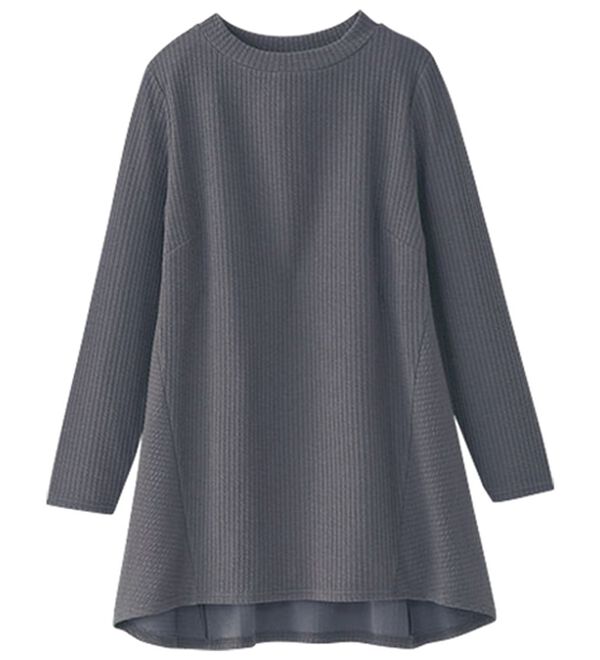 BELLUNA（ベルーナ）の「ふくれ素材フレアーデザインストレッチチュニック（チュニック）」｜チャコール