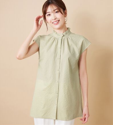 alotta（アロッタ）の「【接触冷感】ぽこぽこ素材フリル衿チュニックブラウス（ブラウス）」