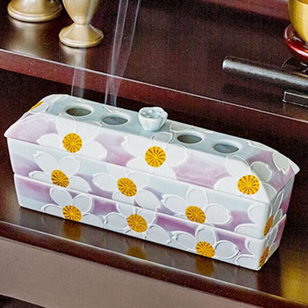 「有田焼　寝かせて使う２段式線香皿（仏壇・仏具）」｜詳細画像