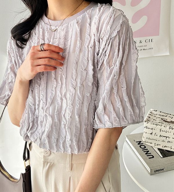 TOCCA フリル付きホワイトTシャツ 夏物売りつくし セール】 ギャザーフリルドッキングカットソー【洗濯機洗い可