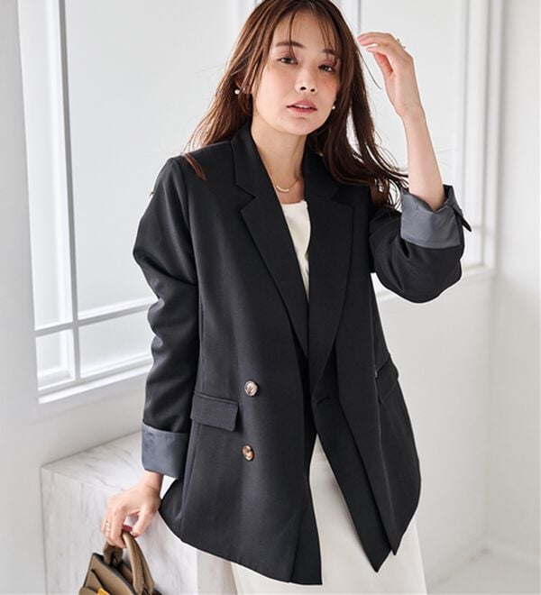 RANAN（ラナン）の「レイヤードデザインダブルジャケット（テーラードジャケット）」｜ブラック