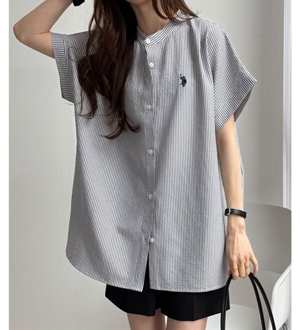 GeeRA（ジーラ）の「【ＵＳ．ＰＯＬＯ．ＡＳＳＮ】ポコポコ素材フレンチスリーブシャツ（シャツ）」｜詳細画像