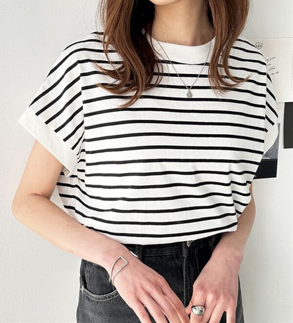 GeeRA（ジーラ）の「綿１００％フレンチスリーブチュニックＴシャツ（カットソー）」｜詳細画像