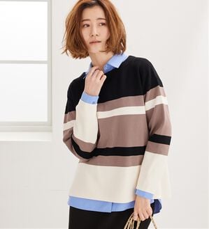 BELLUNA（ベルーナ）の「【暮らし快適ニット】ミラノリブ配色ボーダーニットプルオーバー（ニット・セーター）」｜黒系