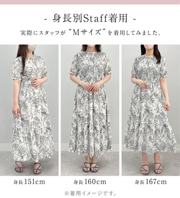 alotta（アロッタ）の「線画タッチ花柄ギャザー切替ワンピース（プリントワンピース）」｜詳細画像