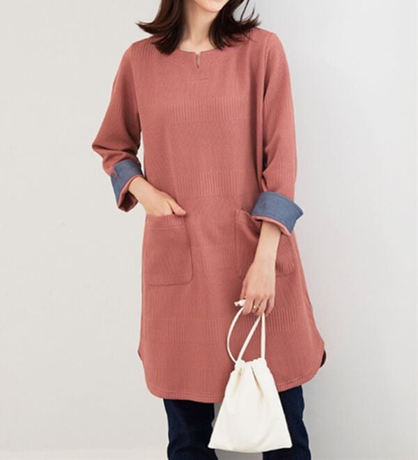 BELLUNA（ベルーナ）の「ポケット付ボーダージャカードワンピース（その他ワンピース）」｜詳細画像