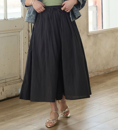 A HAPPY MARILYN（アハッピーマリリン）の「【Ｌ～６Ｌ】【２丈展開】【風通るプレミアム】綿・楊柳ギャザーフレアスカンツ（ワイドパンツ・ガウチョ）」