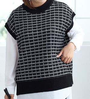 BELLUNA（ベルーナ）の「ツイード調素材ニットベスト（ベスト）」｜黒系