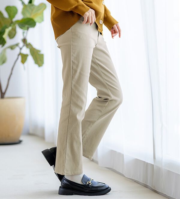 BELLUNA（ベルーナ）の「【選べる裏起毛】静電気防止！ヘリンボーンブーツカットパンツ（フルレングスパンツ）」｜詳細画像