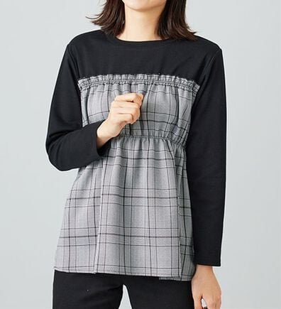 BELLUNA（ベルーナ）の「チェック柄ビスチェドッキングプルオーバー（カットソー）」