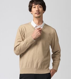 REMEN'S（リメンズ）の「【洗える】やわらかタッチＶネックセーター（メンズニット・セーター）」｜杢ベージュ