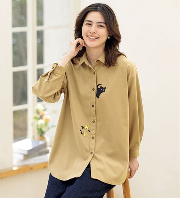 ルフラン（ルフラン）の「【３色組】ねこいっぱいのモノトーンシャツ（シャツ）」｜詳細画像