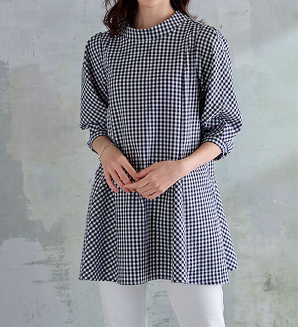 BELLUNA（ベルーナ）の「着痩せ！サッカー素材切替ブラウス（ブラウス）」｜詳細画像