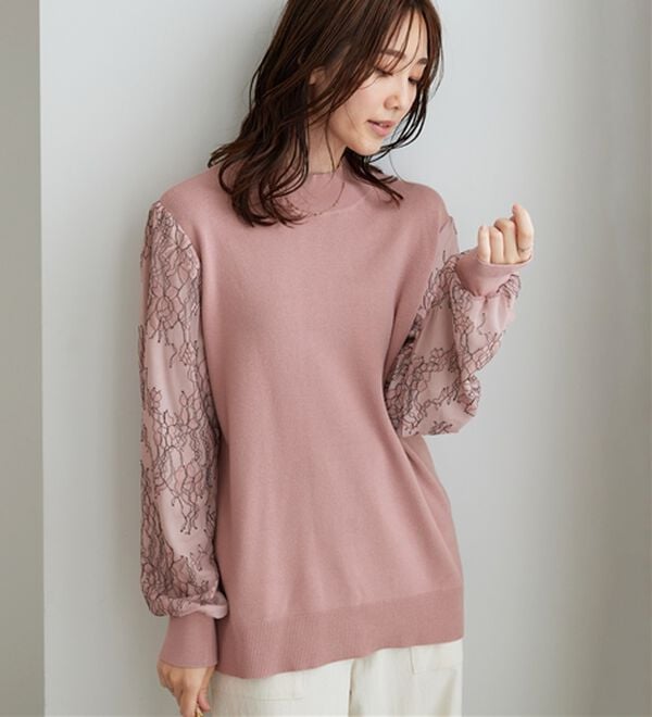 BELLUNA（ベルーナ）の「袖レースデザインニットプルオーバー（ニット・セーター）」｜詳細画像