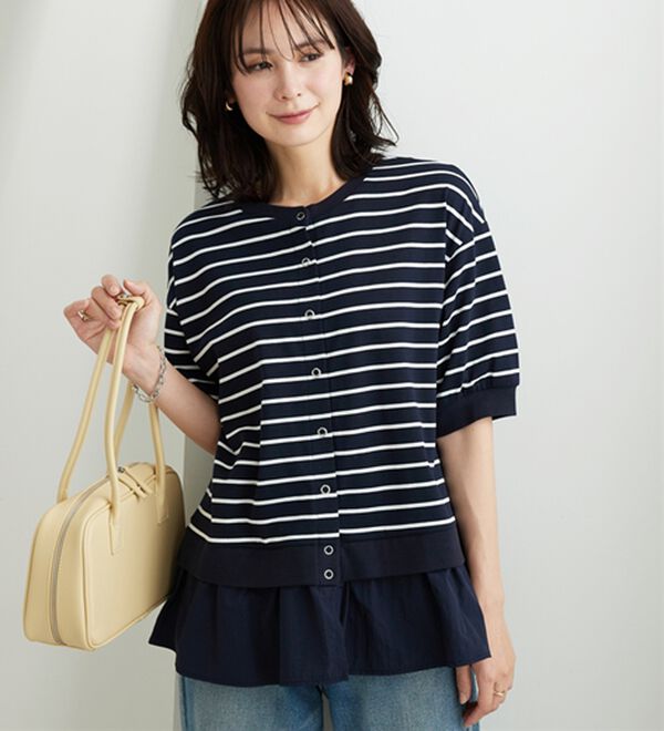 BELLUNA（ベルーナ）の「異素材切替ボタン使いカーディガン（その他カーディガン）」｜詳細画像