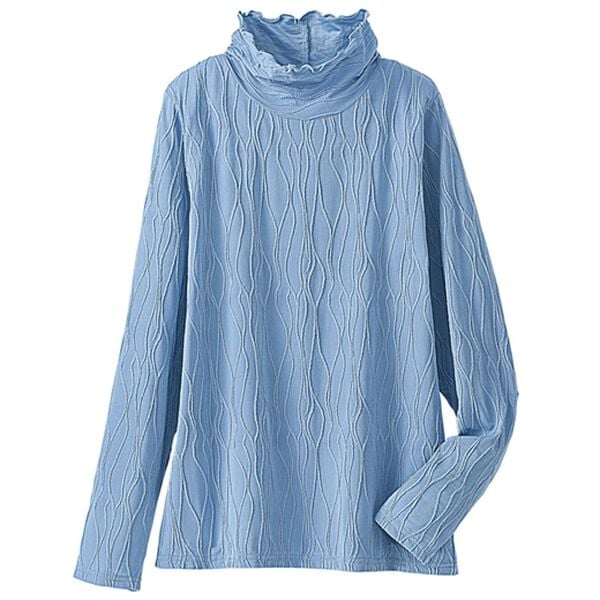 BELLUNA（ベルーナ）の「インナーで色差しジャカードプルオーバー（カットソー）」｜サックス