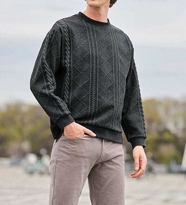 「ケーブル柄ジャカードトレーナー（メンズトレーナー）」｜詳細画像