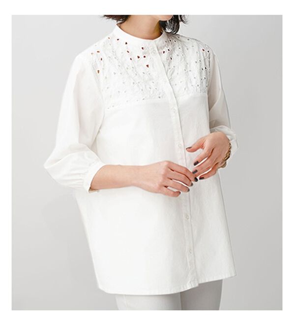 BELLUNA（ベルーナ）の「マーゼライズコットン１００％　アルガンオイル加工刺しゅう使いブラウス（ブラウス）」｜詳細画像