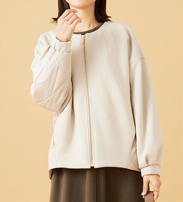 BELLUNA（ベルーナ）の「中わたキルト切替ノーカラージャケット（ノーカラージャケット）」｜詳細画像