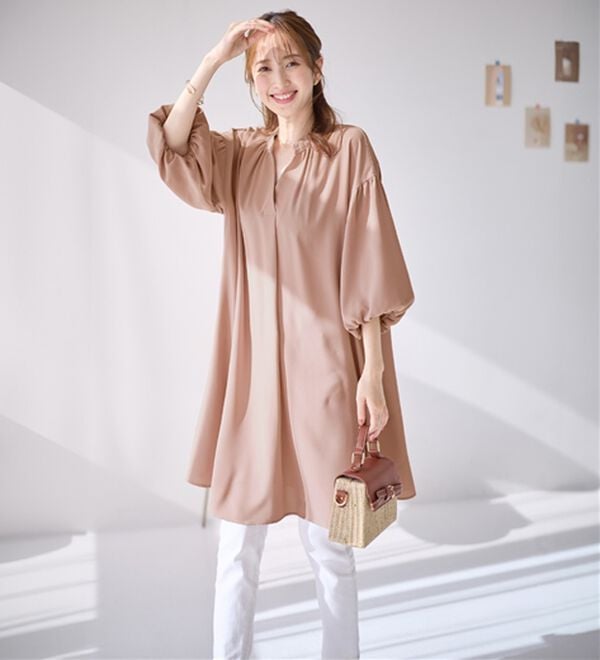 alotta（アロッタ）の「パフ袖とろみブラウスチュニックワンピース（チュニックワンピース）」｜詳細画像