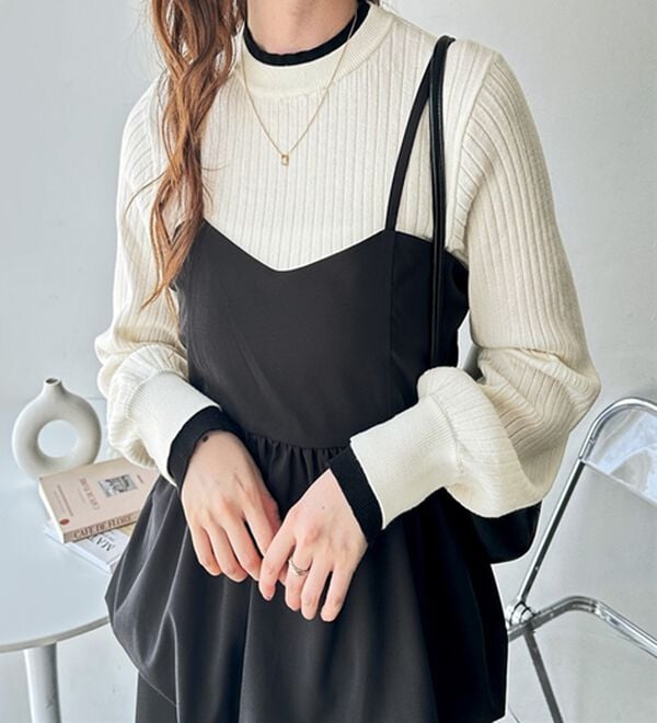 GeeRA（ジーラ）の「レイヤード風モチっと柔らかリブニット（ニット・セーター）」｜詳細画像