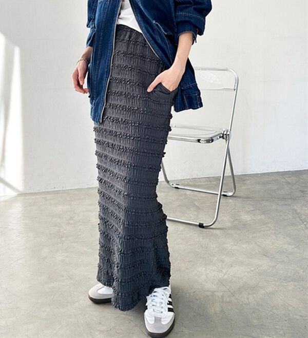 GeeRA（ジーラ）の「すっきりオシャレ見え！ジャカードレースタイトスカート（ロングスカート）」｜詳細画像