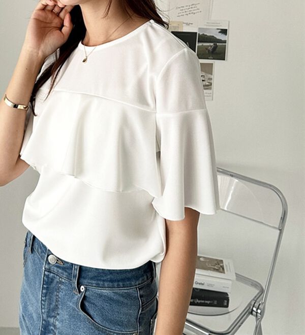 GeeRA（ジーラ）の「ラッフルフリルフレアースリーブＴブラウス（ブラウス）」｜詳細画像