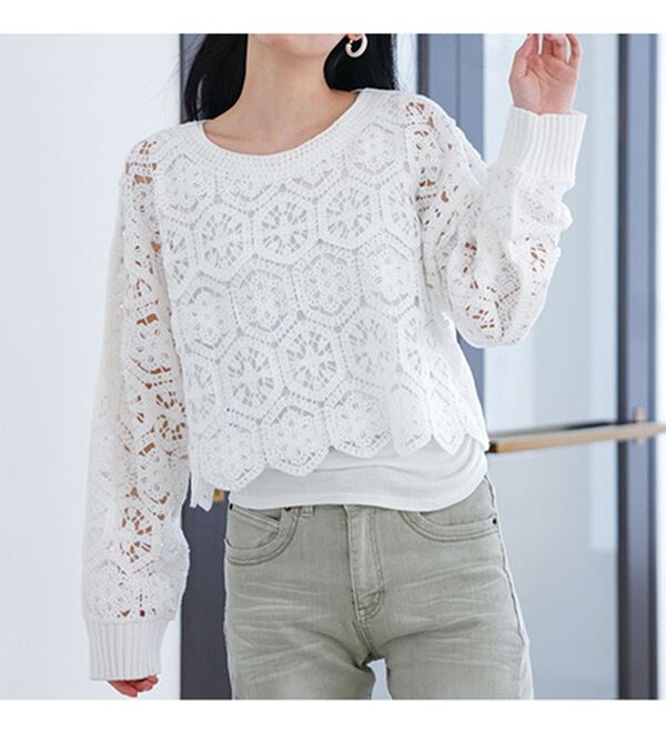 RANAN（ラナン）の「かぎ針風ショート丈プルオーバー（ニット・セーター）」｜詳細画像