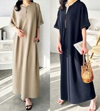 GeeRA（ジーラ）の「【ひんやり/着痩せ】ハーフジップ大人Ｔシャツワンピース（カットソーワンピース）」