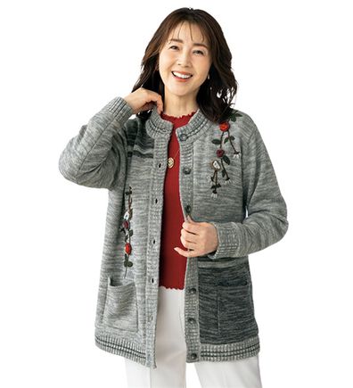 ルフラン（ルフラン）の「お花モチーフの暖かニットカーディガン（ニットカーディガン）」