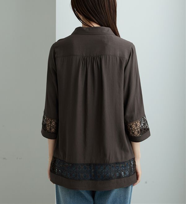 BELLUNA（ベルーナ）の「袖＆裾レース切替シャツチュニック（チュニック）」｜詳細画像
