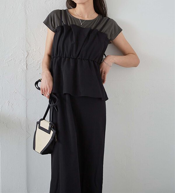 RANAN（ラナン）の「ダブルストラップドッキングワンピース（その他ワンピース）」｜チャコール／ブラック