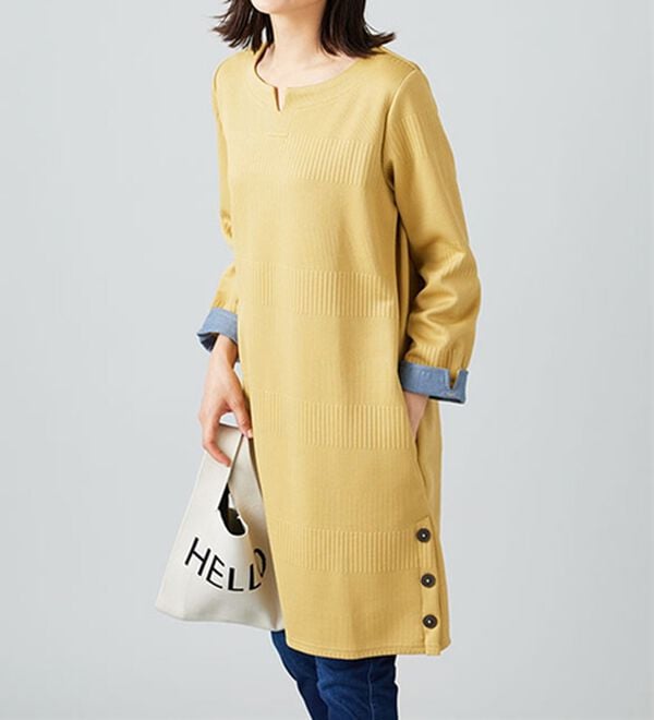 BELLUNA（ベルーナ）の「ボタン使いボーダージャカードワンピース（その他ワンピース）」｜詳細画像