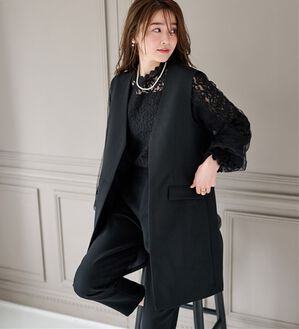 RANAN（ラナン）の「【２点セット】防シワ！ロングジレセットアップ（パンツスーツ）」｜ブラック