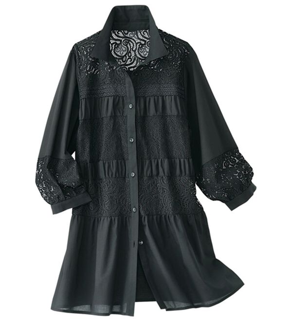 BELLUNA（ベルーナ）の「綿１００％レース切替オーバーブラウス（チュニック）」｜黒