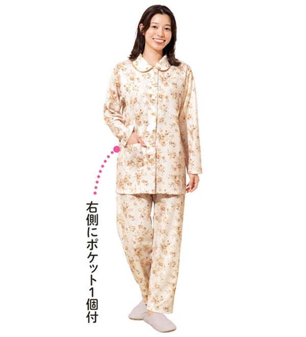 「【２着組】お花が可愛いくつろぎキルトパジャマ（パジャマ・ルームウェア）」｜詳細画像