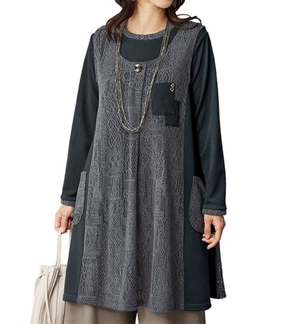 BELLUNA（ベルーナ）の「ラッセルレース切替デザインアンサンブル（アンサンブル）」｜詳細画像