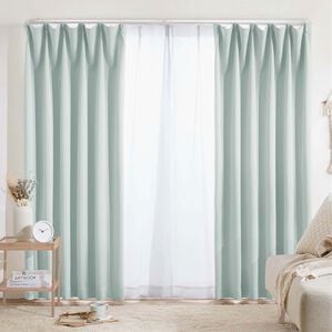 iellio（イエリオ）の「１・２級遮光＆断熱保温＆ＵＶ見えにくいレース付カーテンセット＜４枚組・遮光１級・洗える・無地・レースカーテン・新生活＞（ドレープカーテン）」｜ライトブルー（Ｌｕｎｅ）