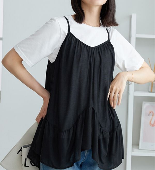 BELLUNA（ベルーナ）の「【2点セット】変形ギャザーデザインキャミアンサンブル（アンサンブル）」｜詳細画像