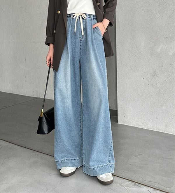 GeeRA（ジーラ）の「美脚見えイージーワイドデニムパンツ（フルレングスパンツ）」｜詳細画像