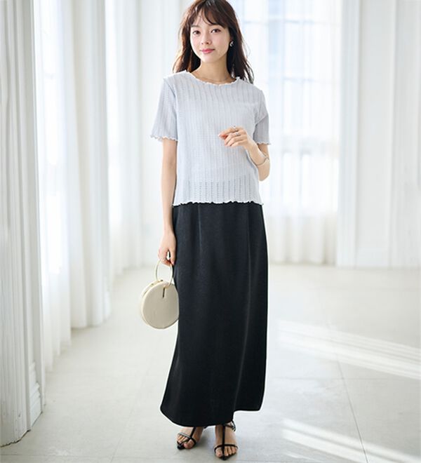 RANAN（ラナン）の「透かし柄メロー配色Ｔシャツ（カットソー）」｜詳細画像